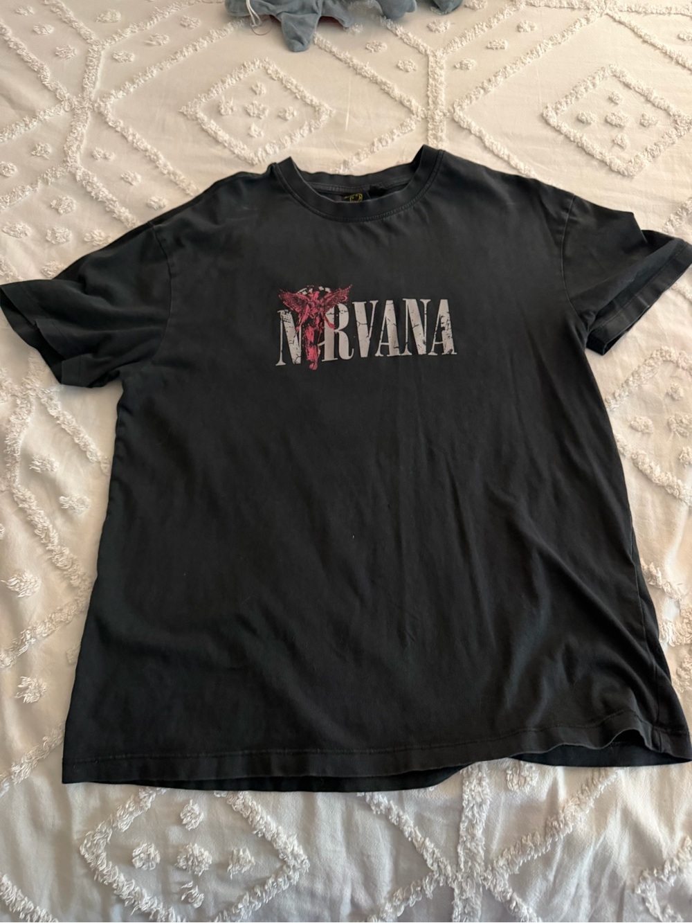 NIRVANA Black Tee with Pink Floral Logo
